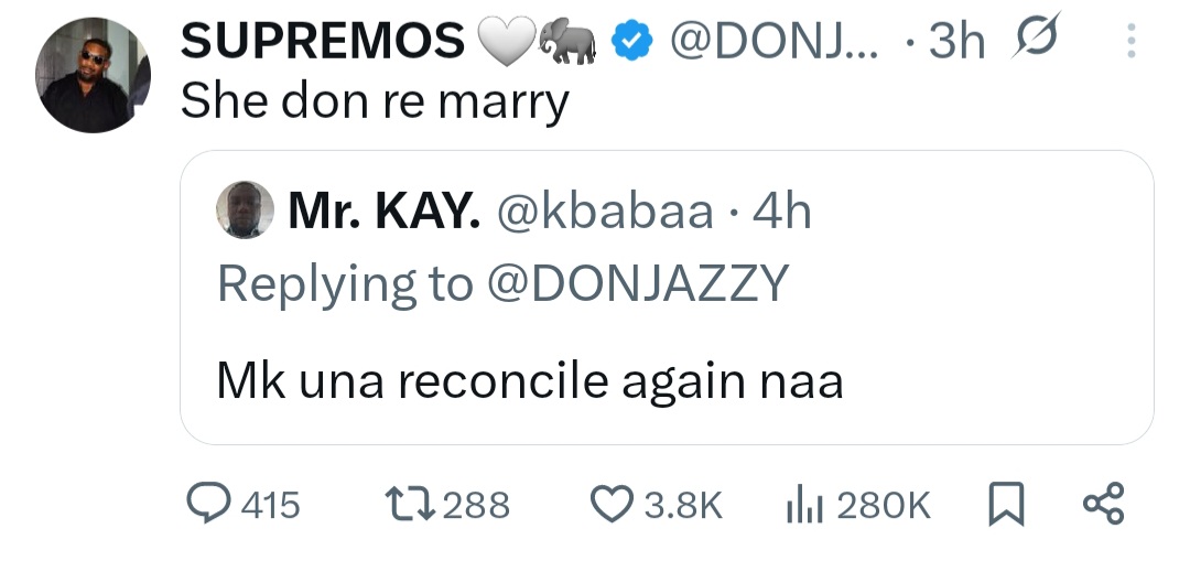 Don Jazzy responds to fans urging him to get back with his ex-wife