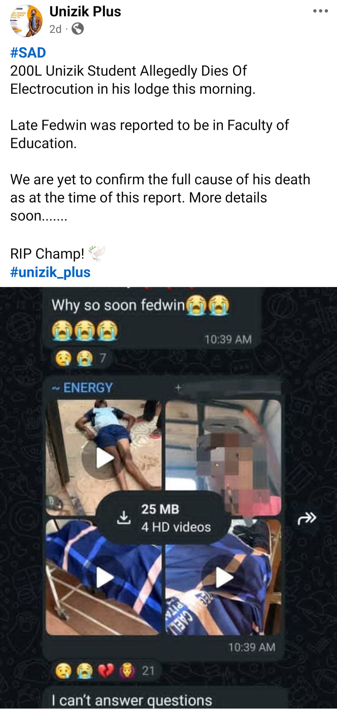 Unizik student electrocuted while ironing in his hostel (video)