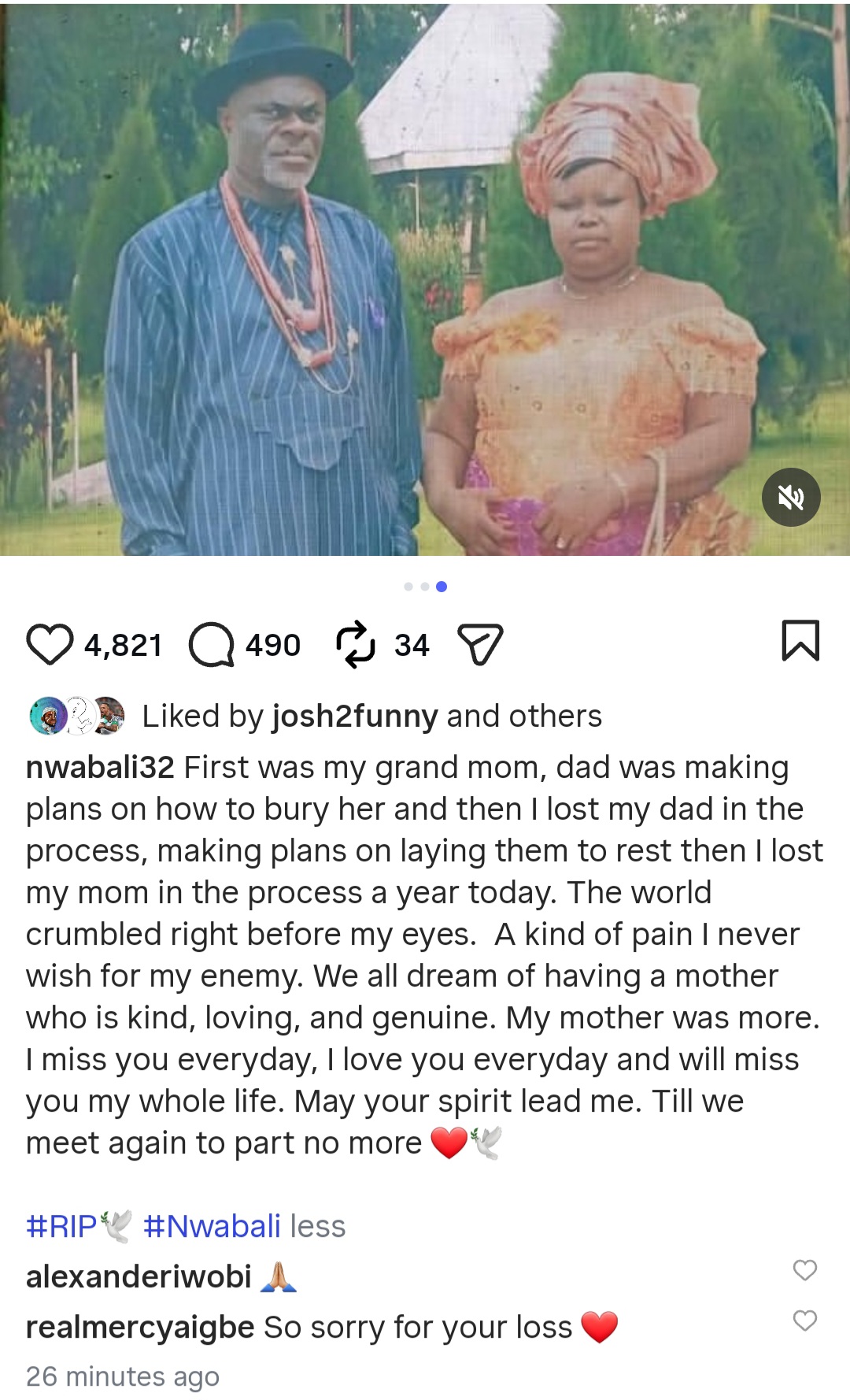 Super Eagles keeper, Nwabali expresses grief at losing 3 family members in quick succession