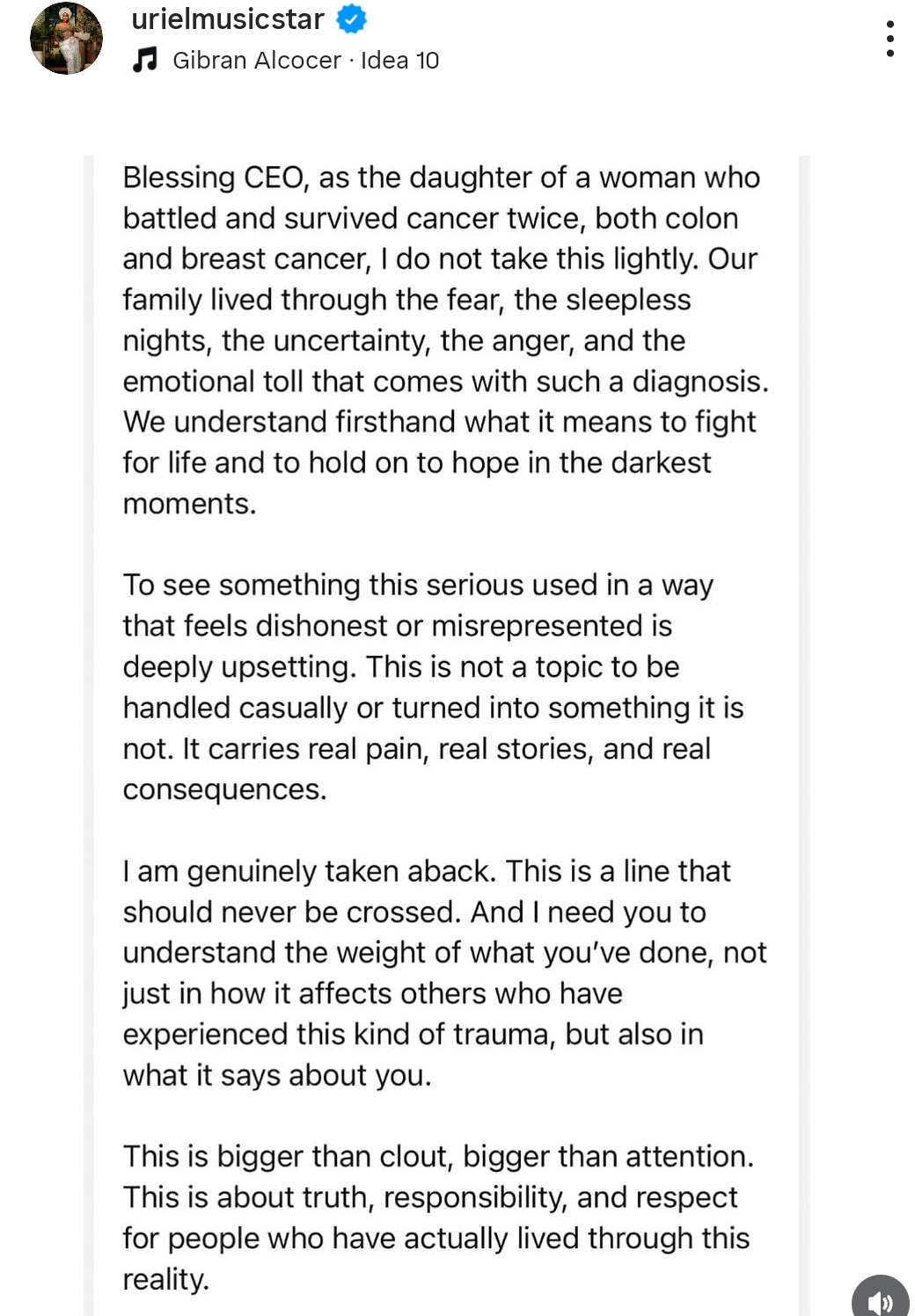 BBN star Uriel calls out Blessing CEO, says cancer claims should never be misrepresented