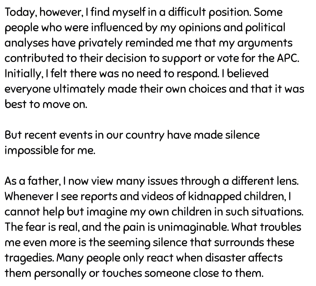 Man apologises to Nigerians he influenced to support APC, says hardship and insecurity forced him to rethink views