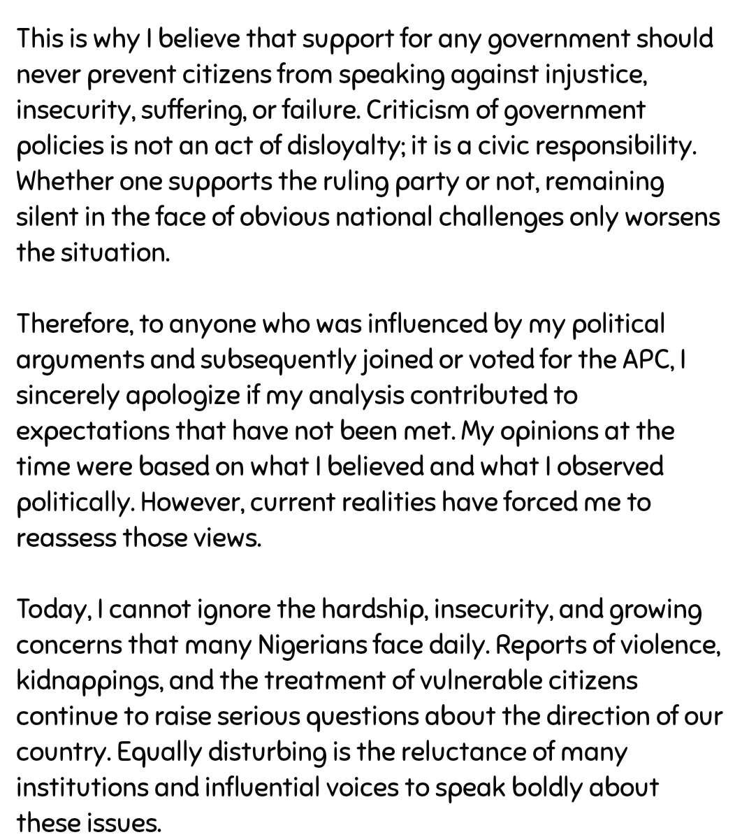 Man apologises to Nigerians he influenced to support APC, says hardship and insecurity forced him to rethink views