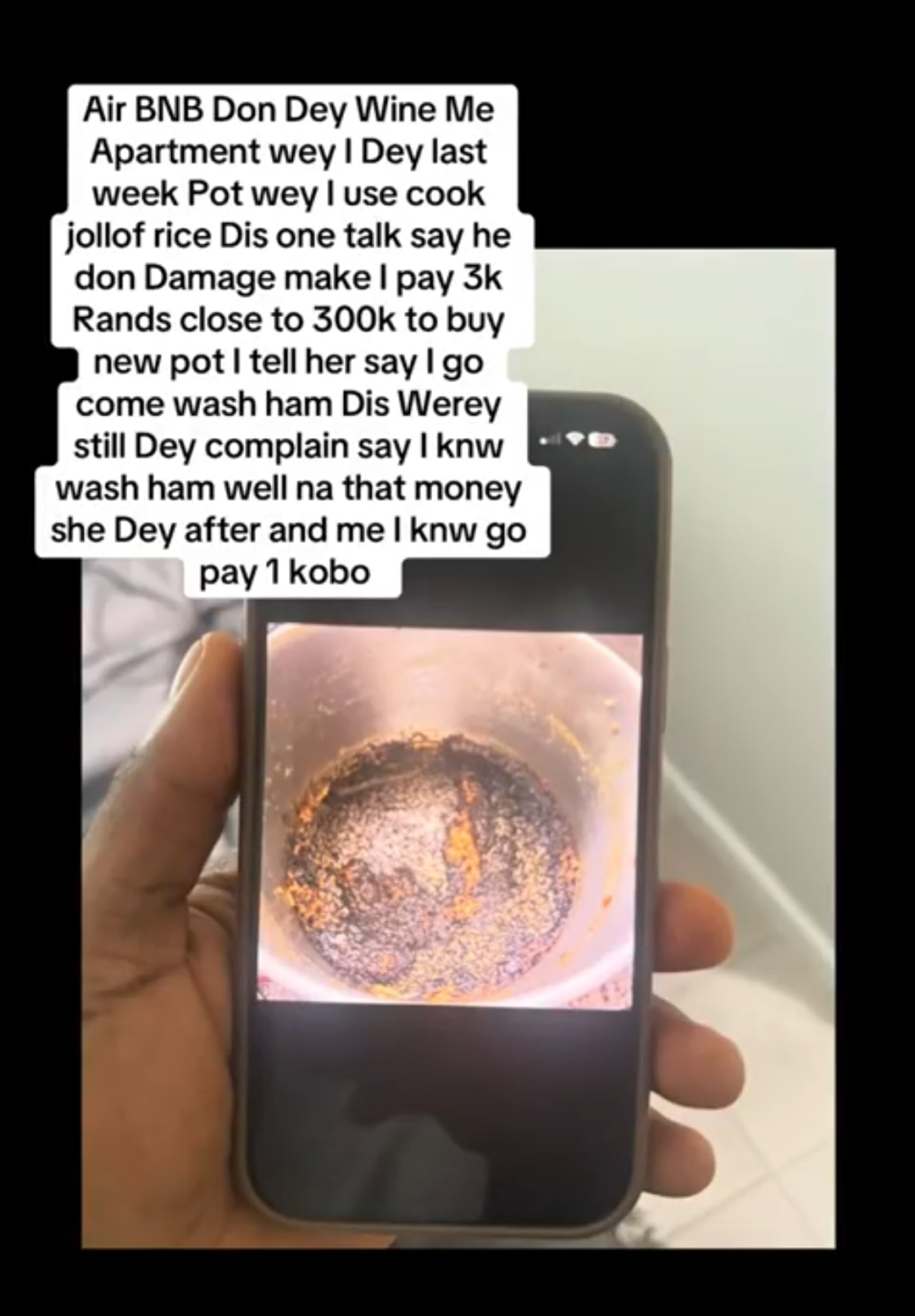 Man returns to Airbnb to scrub burnt jollof pot after being fined ?300,000 by host