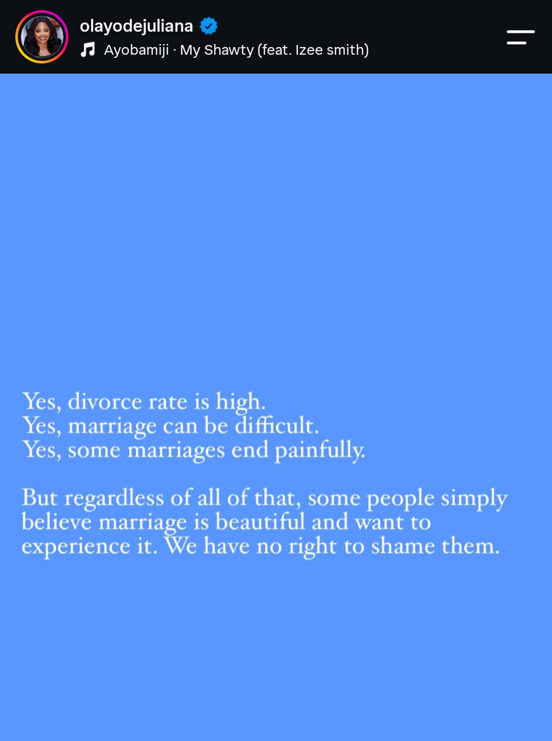 “Wanting to get married is not a personality disorder” —Actress Juliana Olayode defends women who desire marriage
