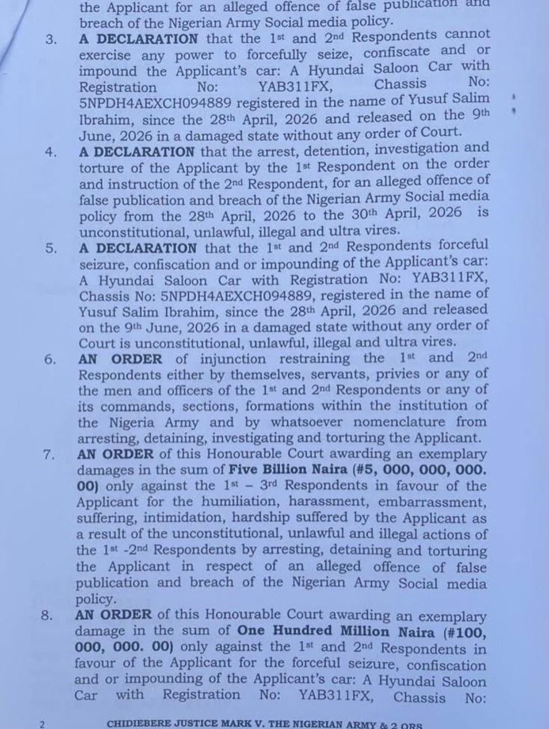 Nigerian social media activist Justice Crack files ₦5bn suit against Nigerian Army, Chief of Army Staff, AGF over alleged rights violations
