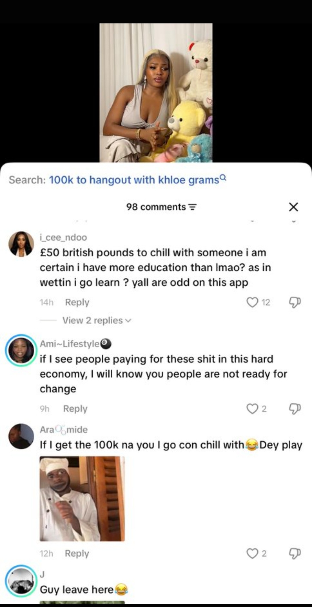 TikTok influencer Kholegrams faces backlash after asking fans to pay ₦100,000 to hang out with her