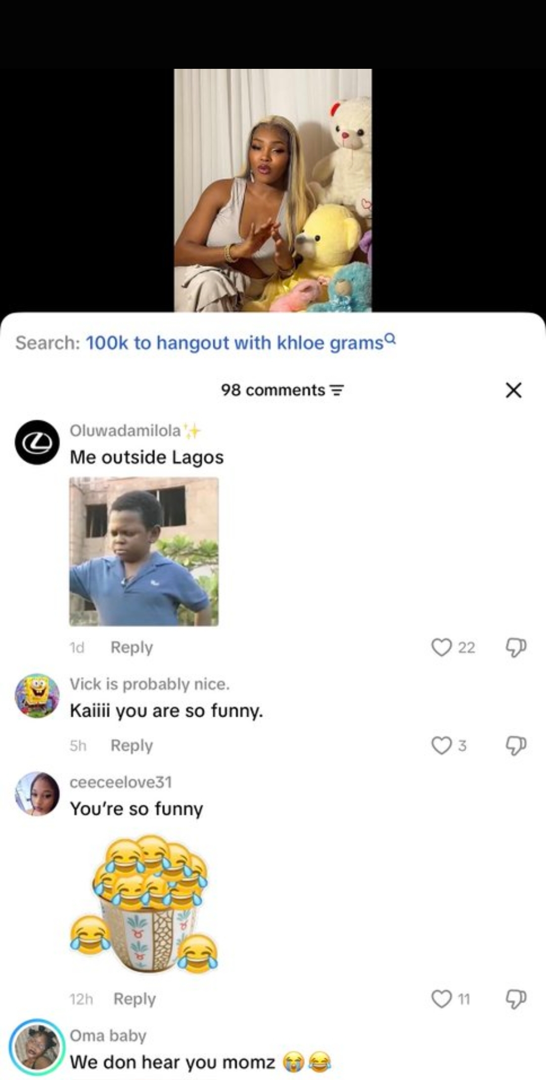 TikTok influencer Kholegrams faces backlash after asking fans to pay ₦100,000 to hang out with her