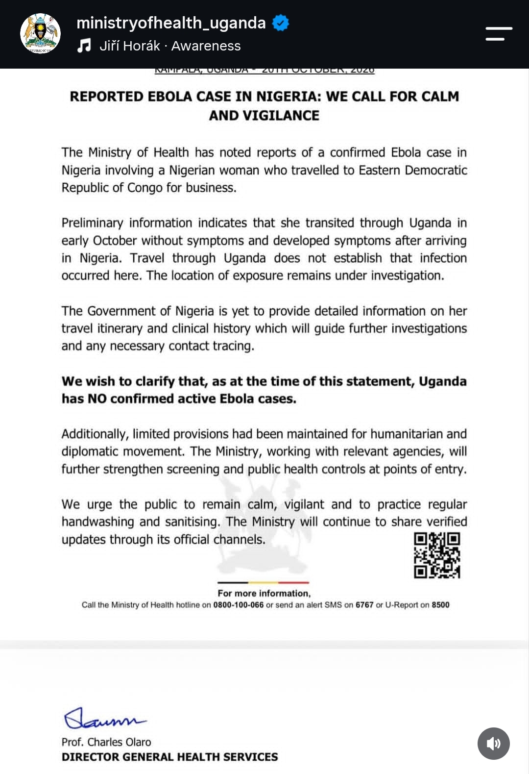 Uganda says it has no confirmed Ebola cases following report involving Nigerian woman who travelled through the country