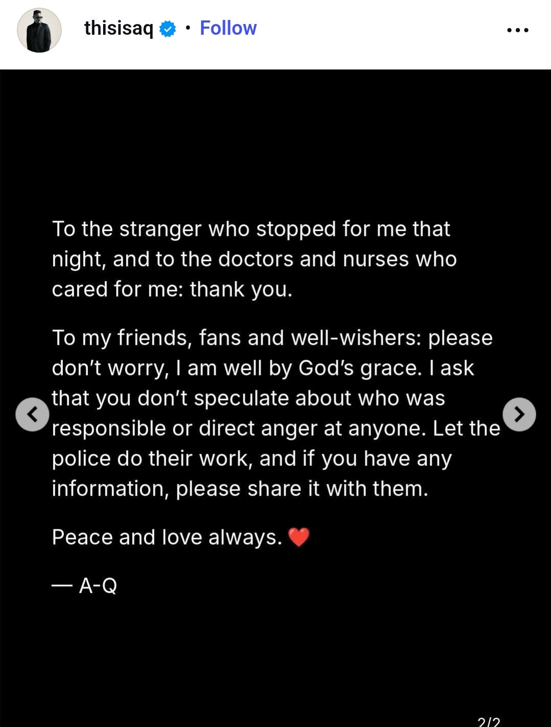 Nigerian rapper A-Q says masked men wielding machetes attacked him in Ghana