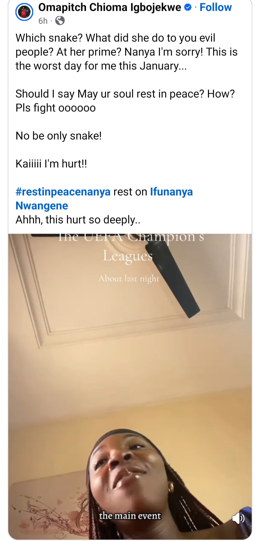 Fast-rising Nigerian singer, Ifunanya Nwangene di�s after being b!tten by cobra inside her Abuja home (video)