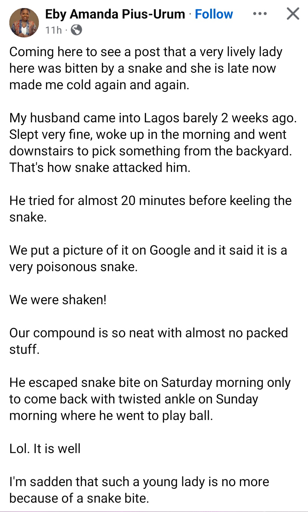 Fast-rising Nigerian singer, Ifunanya Nwangene di�s after being b!tten by cobra inside her Abuja home (video)