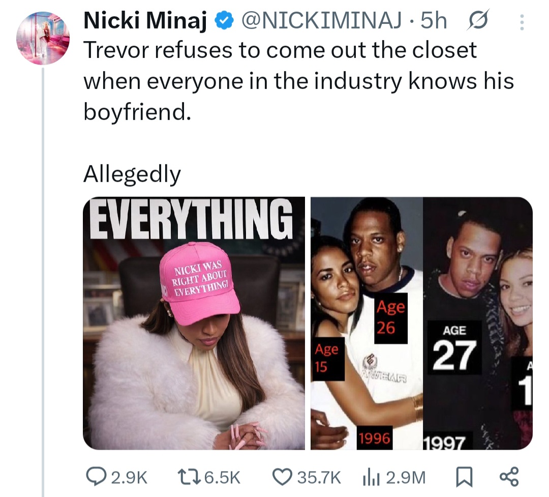 Nicki Minaj drags Trevor Noah after he mentioned her at the Grammys, asks him to come out the closet