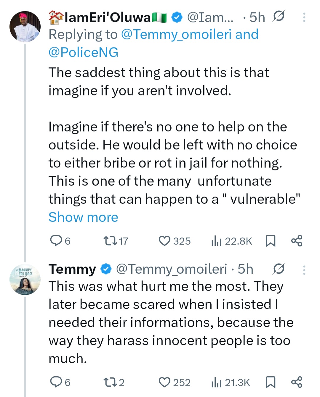 Further screenshot showing the timeline of events with the police.