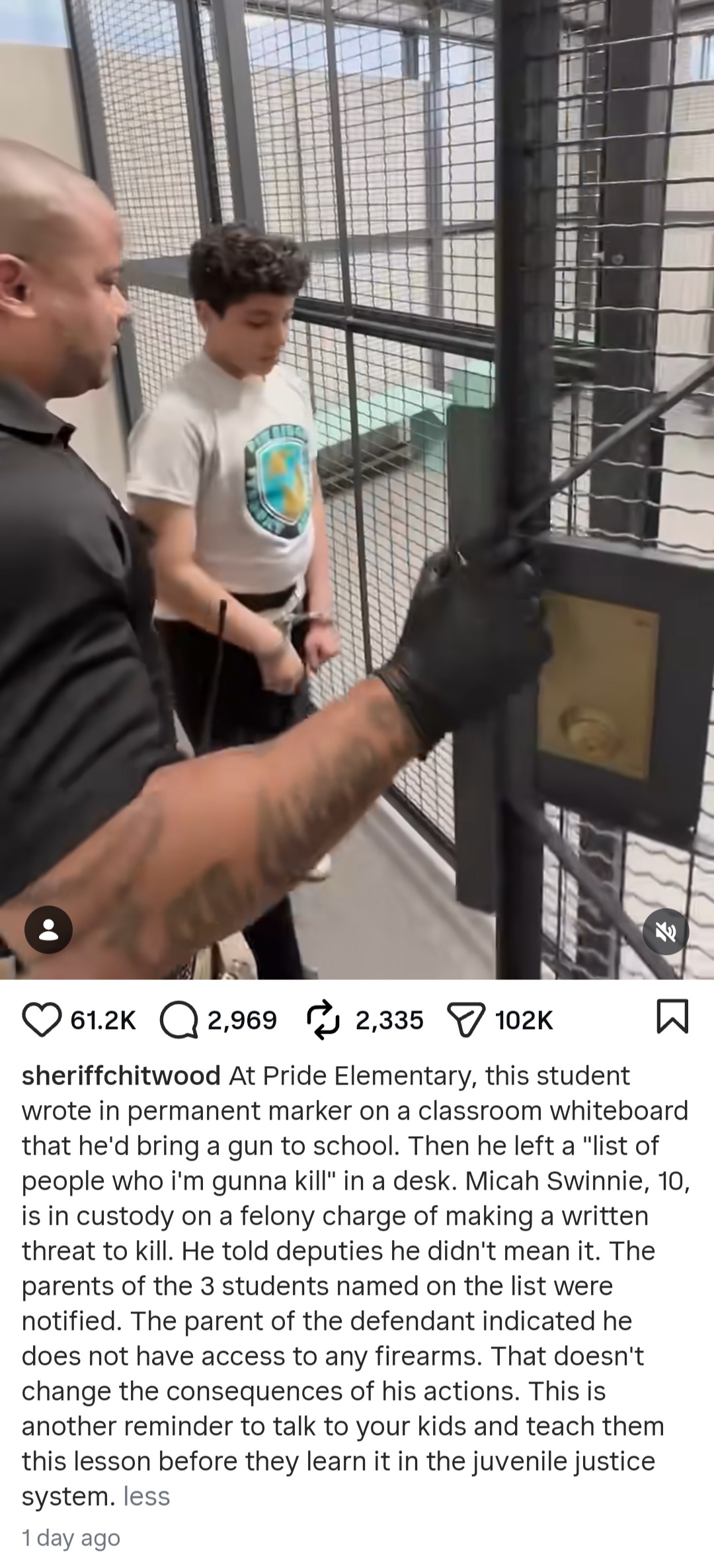 10-year-old boy arrested after threatening to bring a gun to school and making list of people he plans to k!ll