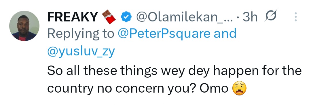 Singer, Peter Okoye responds after being asked why he isn