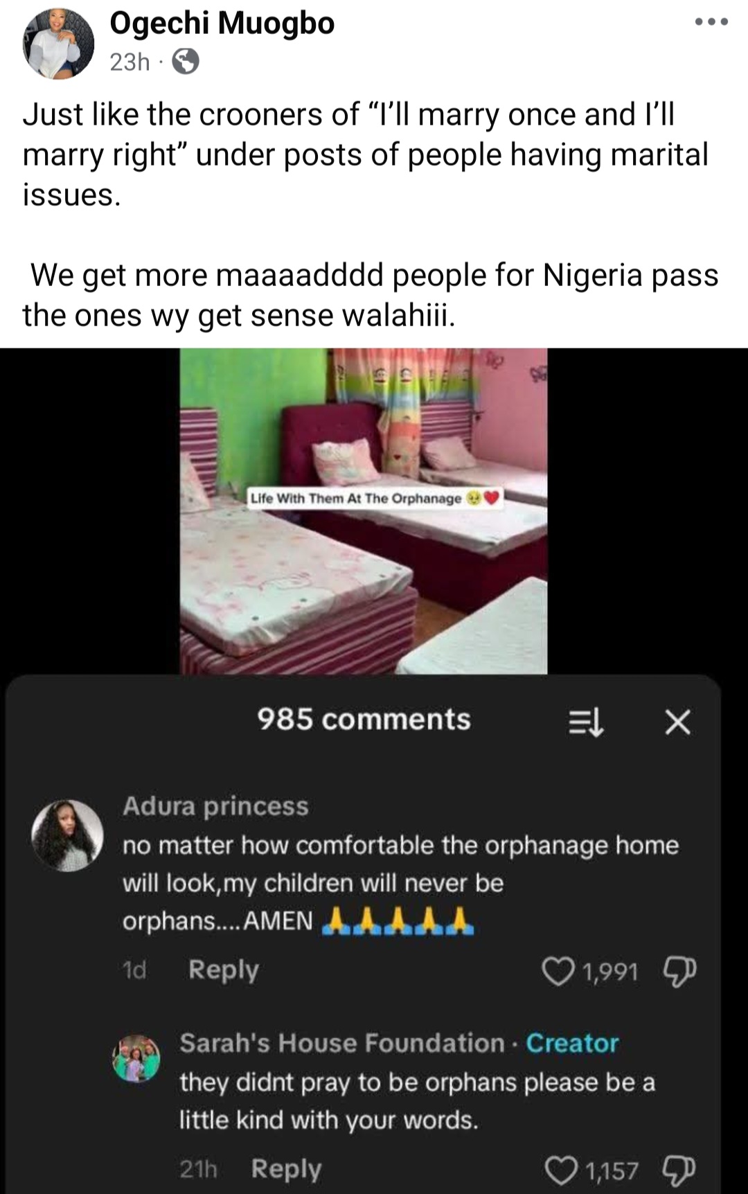 Orphanage home cautions woman over her insensitive comment