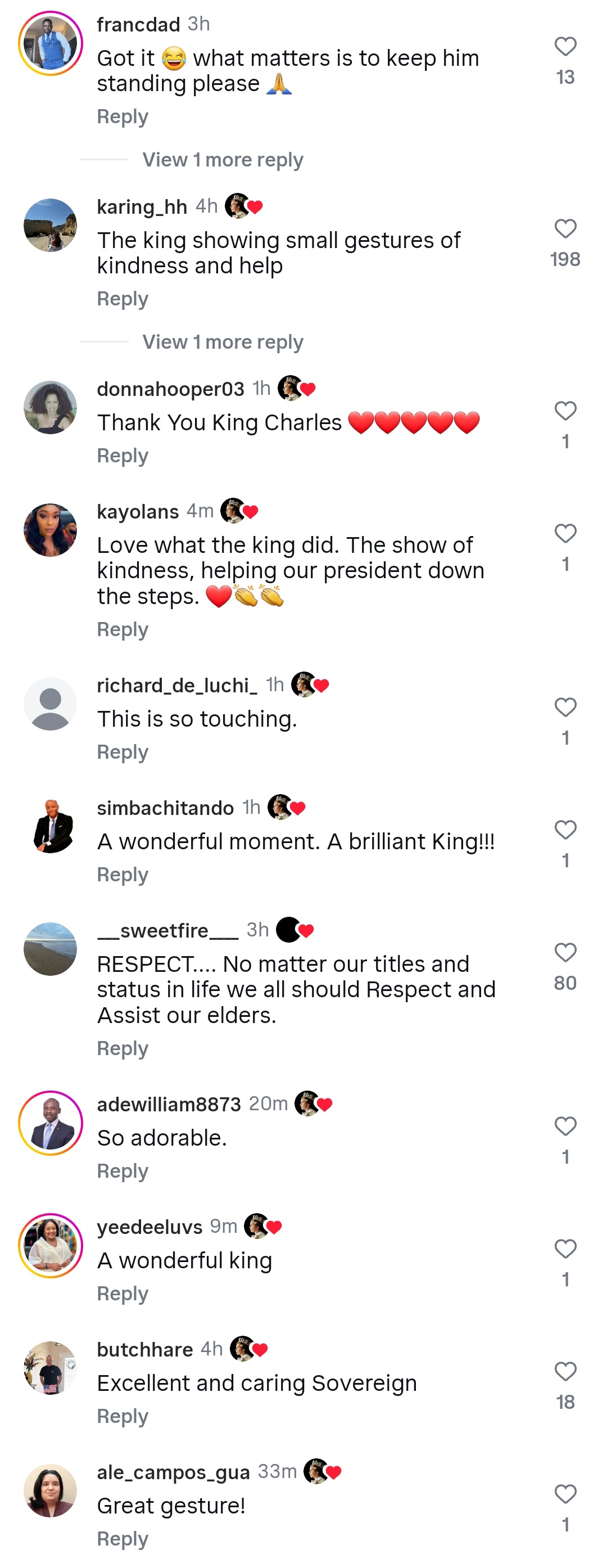 King Charles hailed for offering his hand to support President Tinubu as they walked (video)