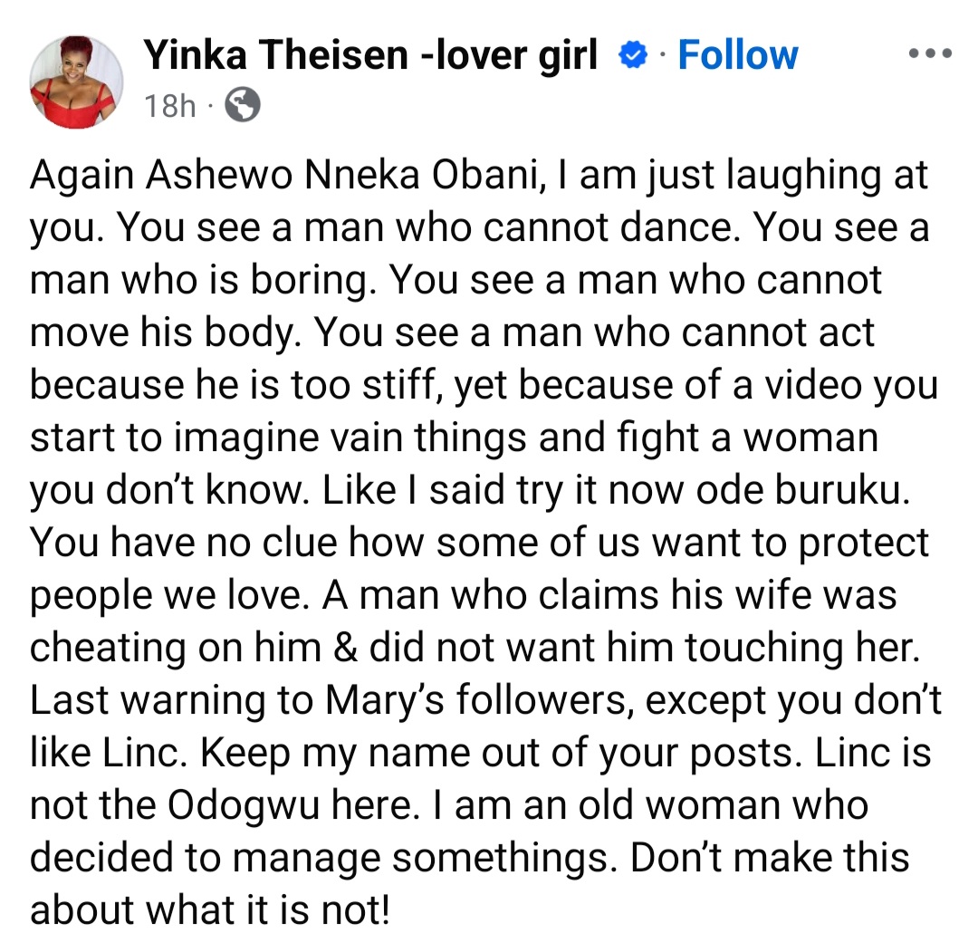 Yinka Theisen spirals out of control as she calls out ex-fiance Linc Edochie and the woman who allegedly has his attention