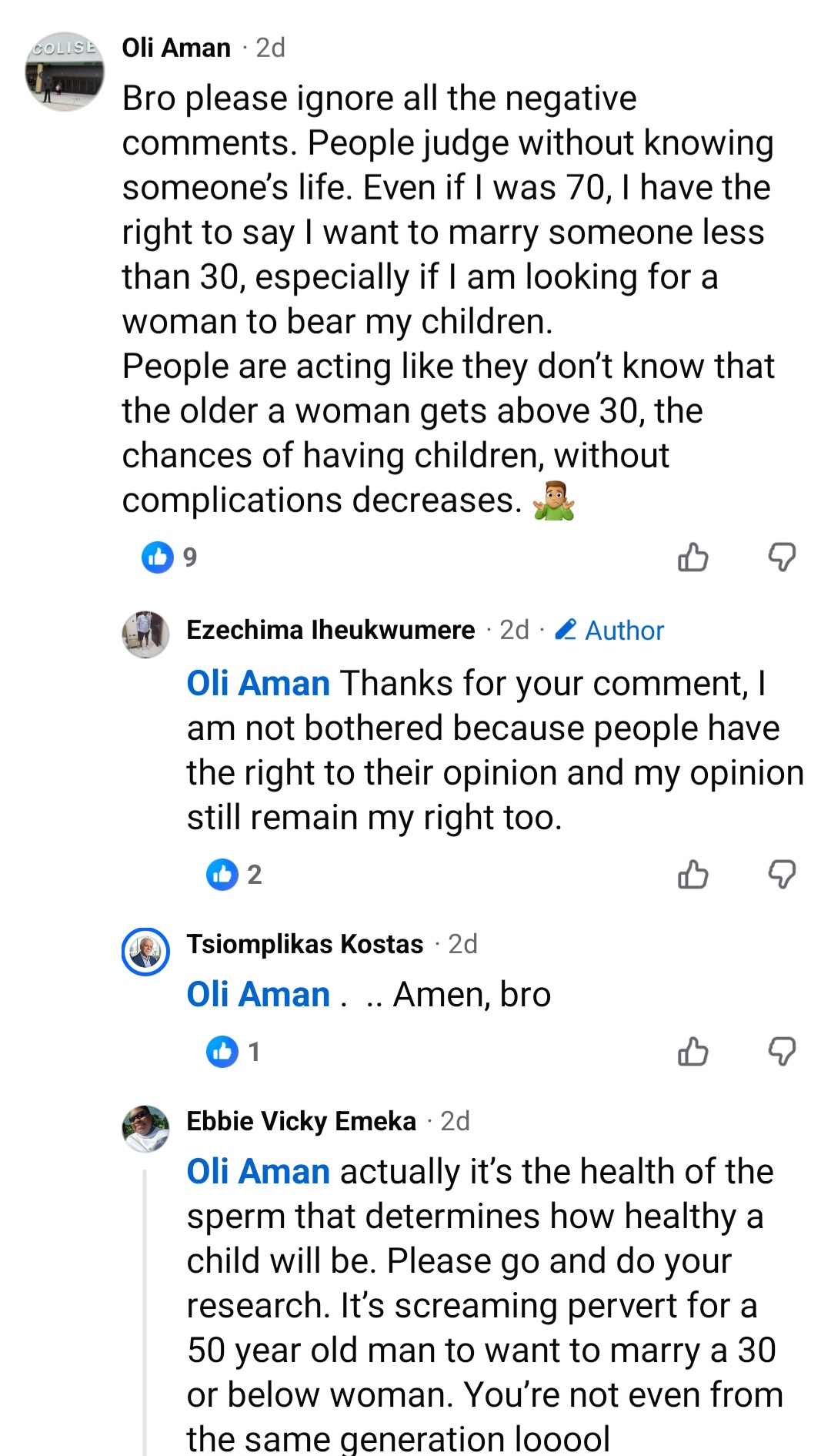 Reactions as 50-year-old man who has never been married and has no wife seeks wife below age 30