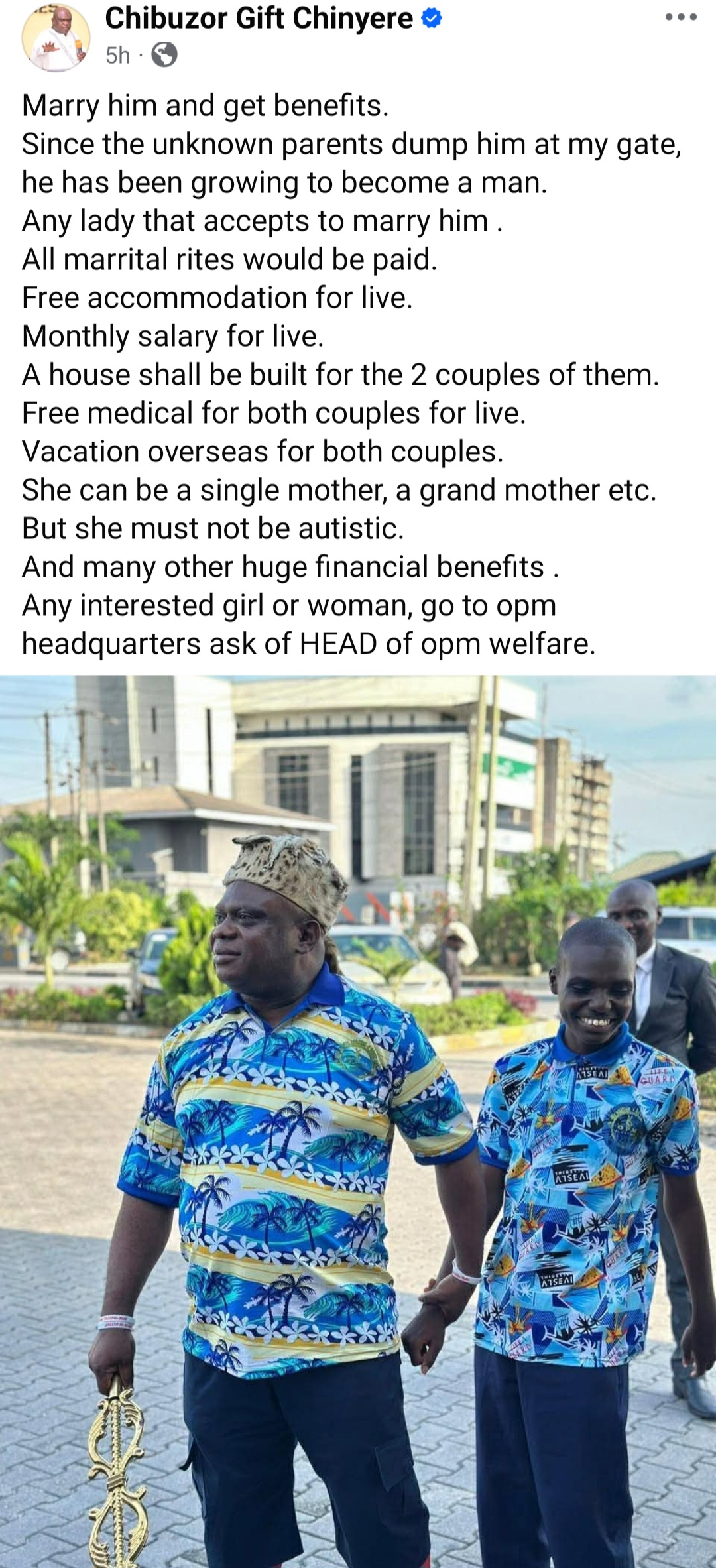 Outrage as OPM pastor Chibuzor Gift Chinyere seeks paid non-autistic wife for adopted autistic son who can