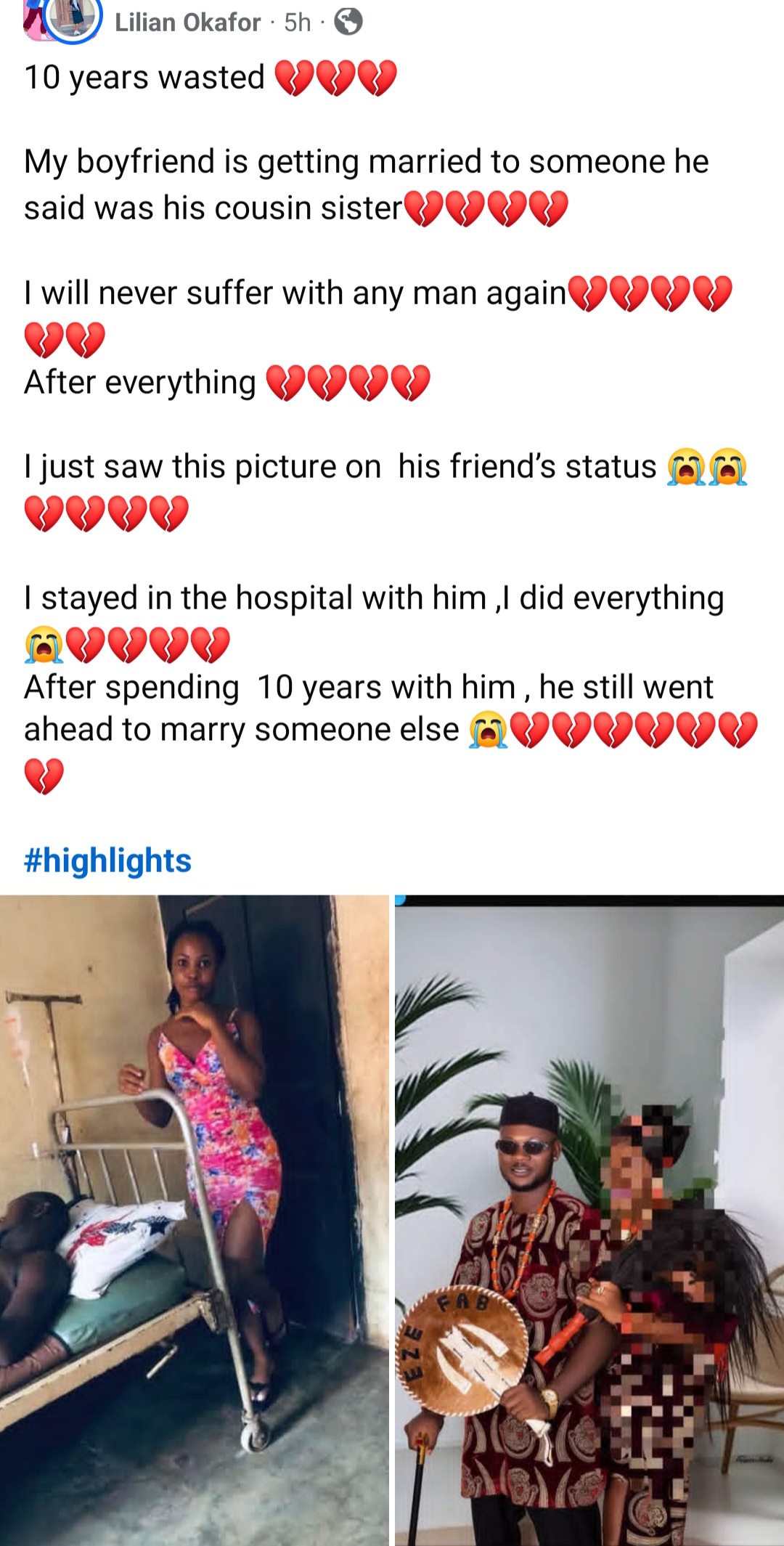 Woman who stood by her boyfriend when he was hospitalised shares how he repaid her
