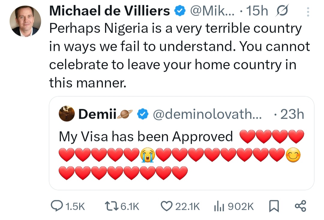 South African man reacts to Nigerian celebrating visa approval
