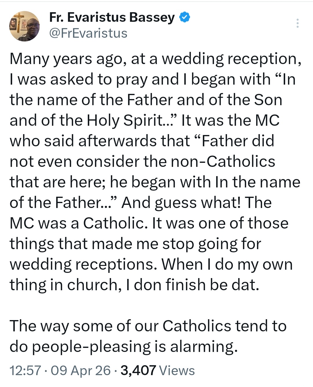 Priest calls out Catholics who are people pleasers as he shares experience with MC at a wedding