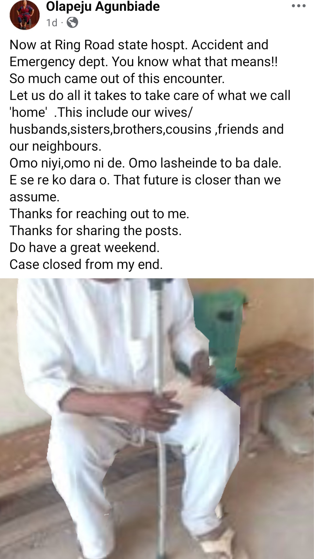 Good Samaritan shares response received from children of old and ailing man who has nowhere to go and no one to care for him