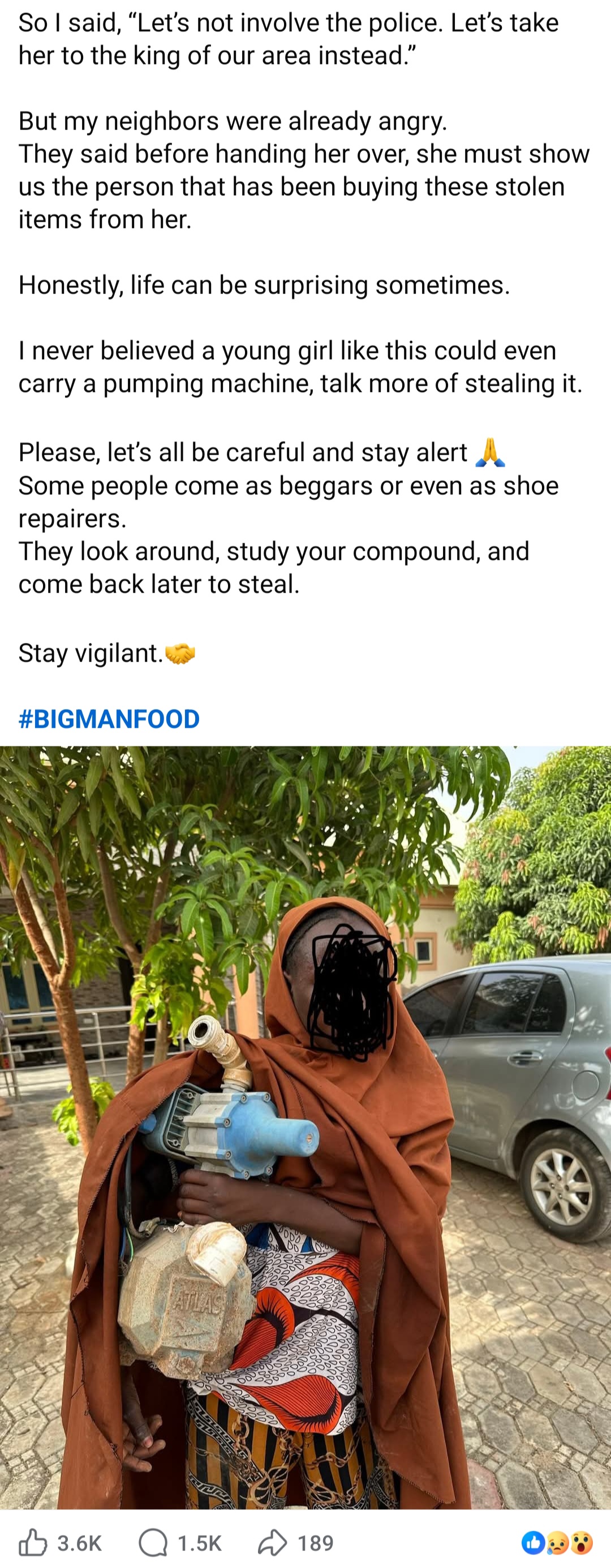 Girl caught stealing pumping machine from compound reveals how much she sells it for