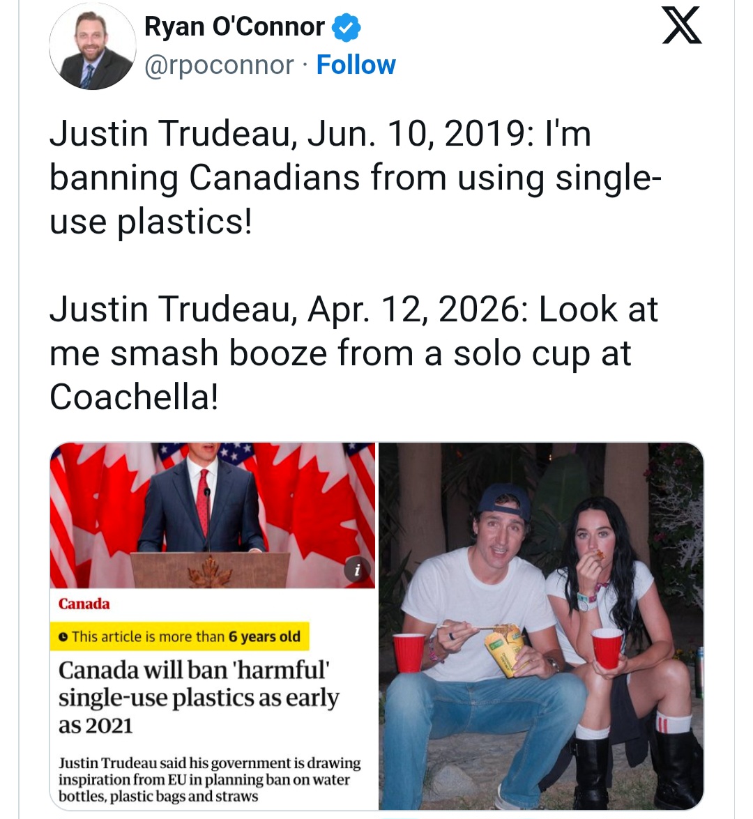 Justin Trudeau slammed for using plastic cup on date with Katy Perry after banning plastic cups in Canada