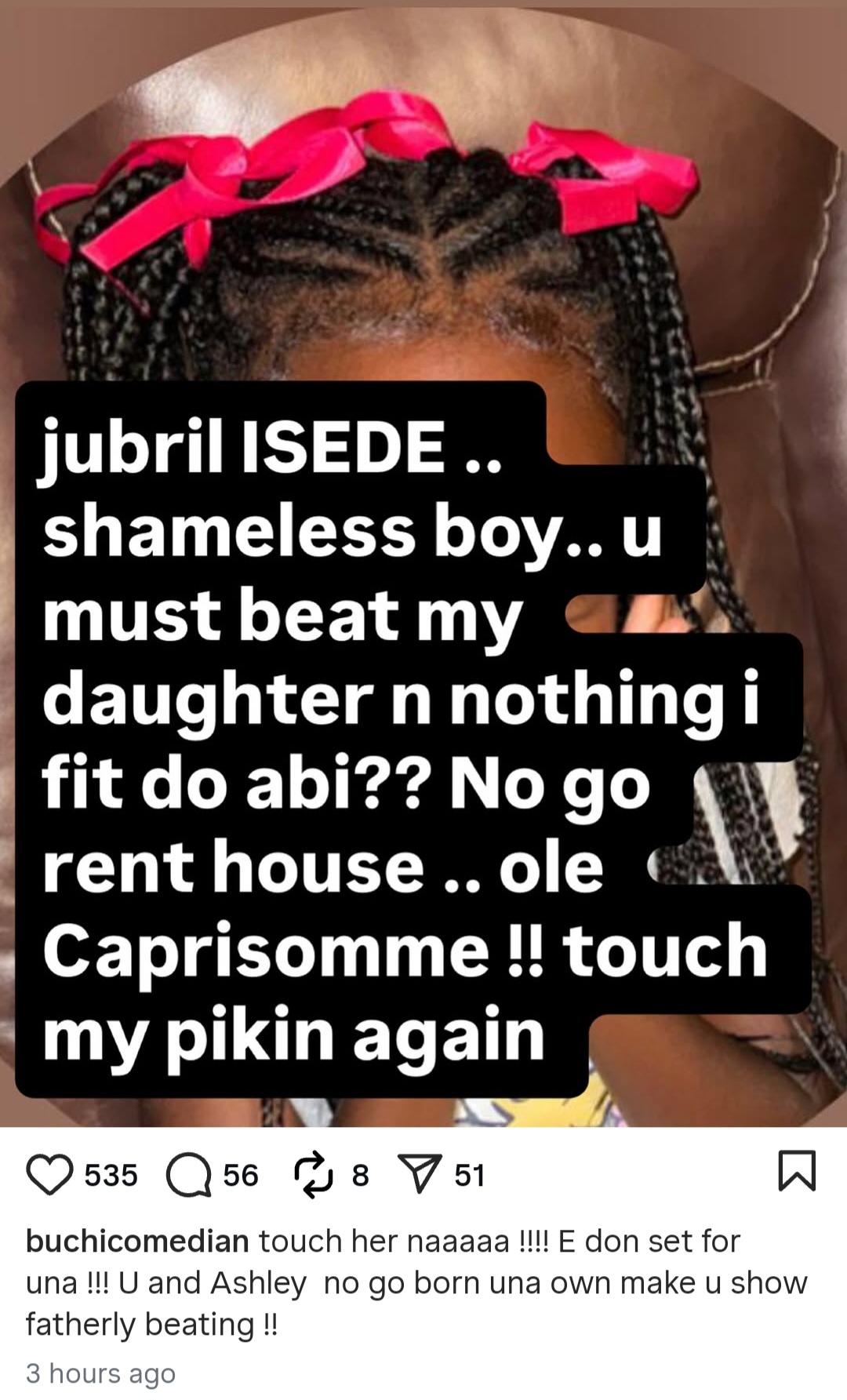 Comedian Buchi calls out his former brother-in-law for beating his daughter and seizing her iPad; alleges his ex-wife