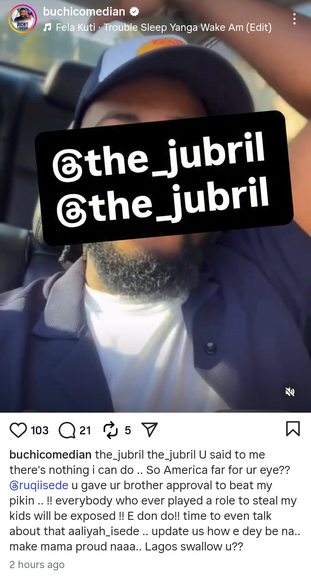 Comedian Buchi calls out his former brother-in-law for beating his daughter and seizing her iPad; alleges his ex-wife