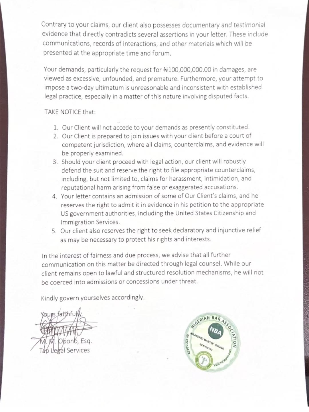 Roby Ekpo responds after ex-wife Mayowa Lambe served him cease-and-desist notice, demanded 100 million Naira and apology for his allegations about her during podcast appearance