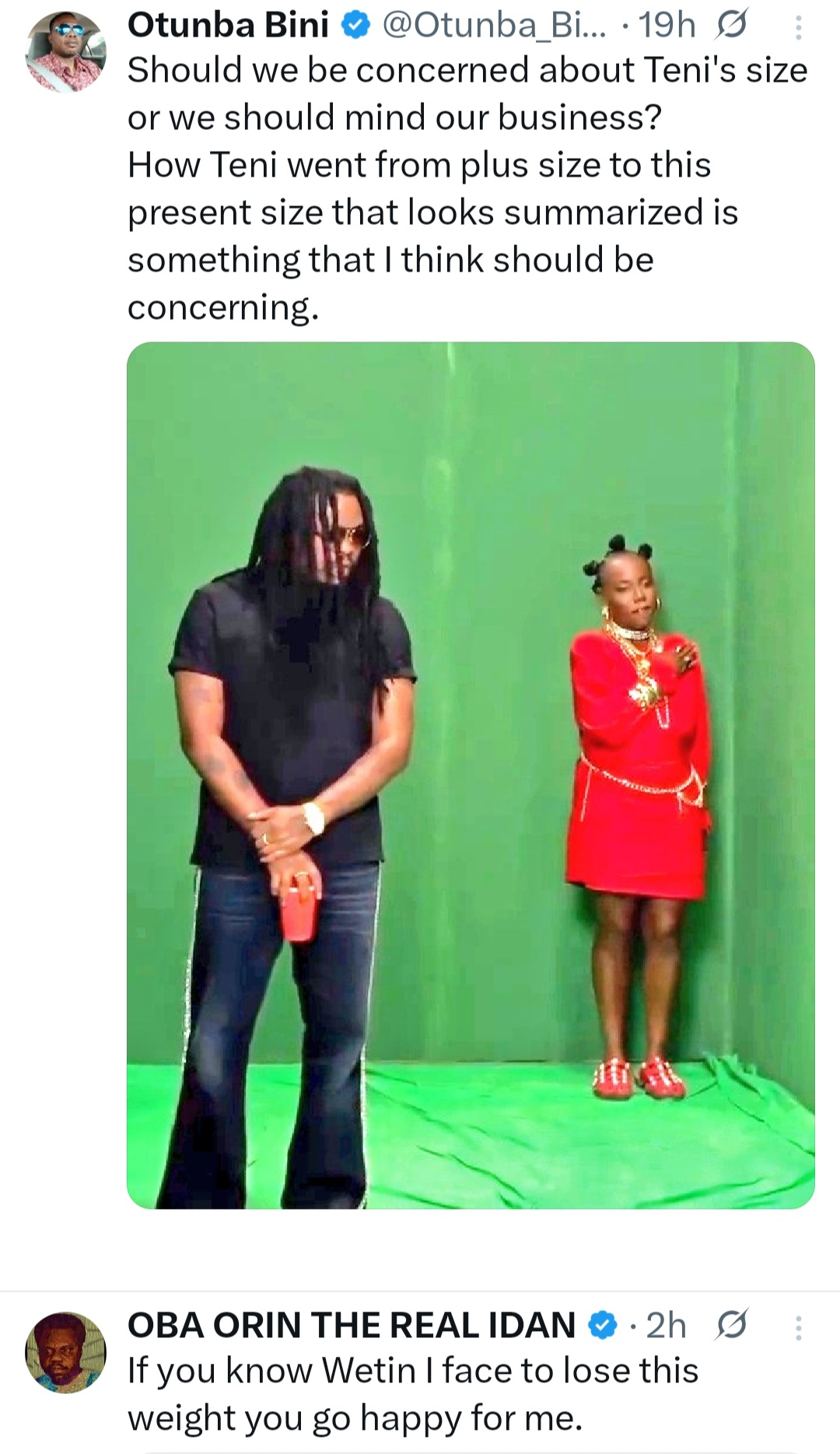 Singer, Teni reacts after being told to gain back the weight she lost