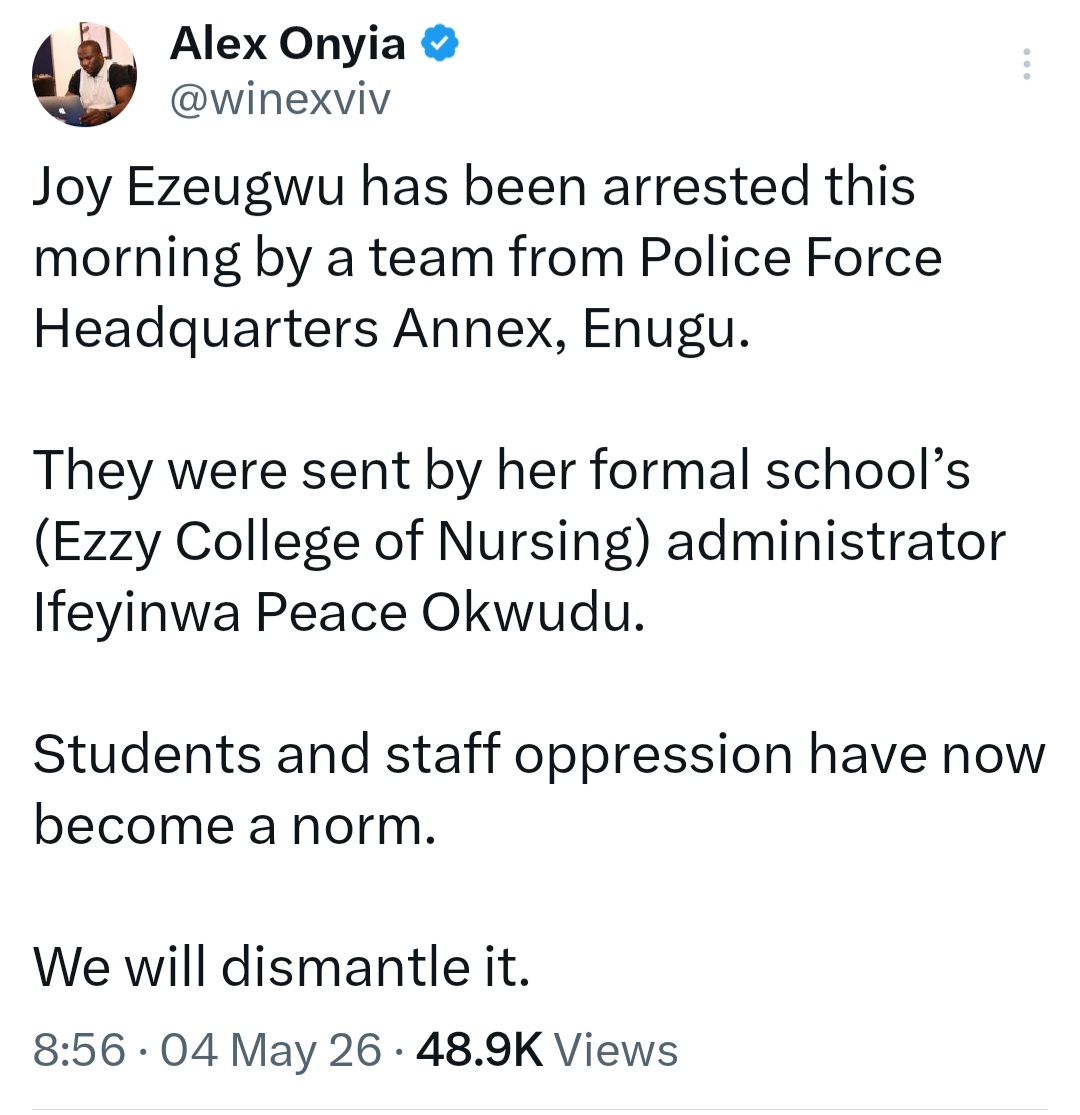 Nursing student allegedly arrested after she was suspended for exposing poor state of Uwani health centre in Enugu