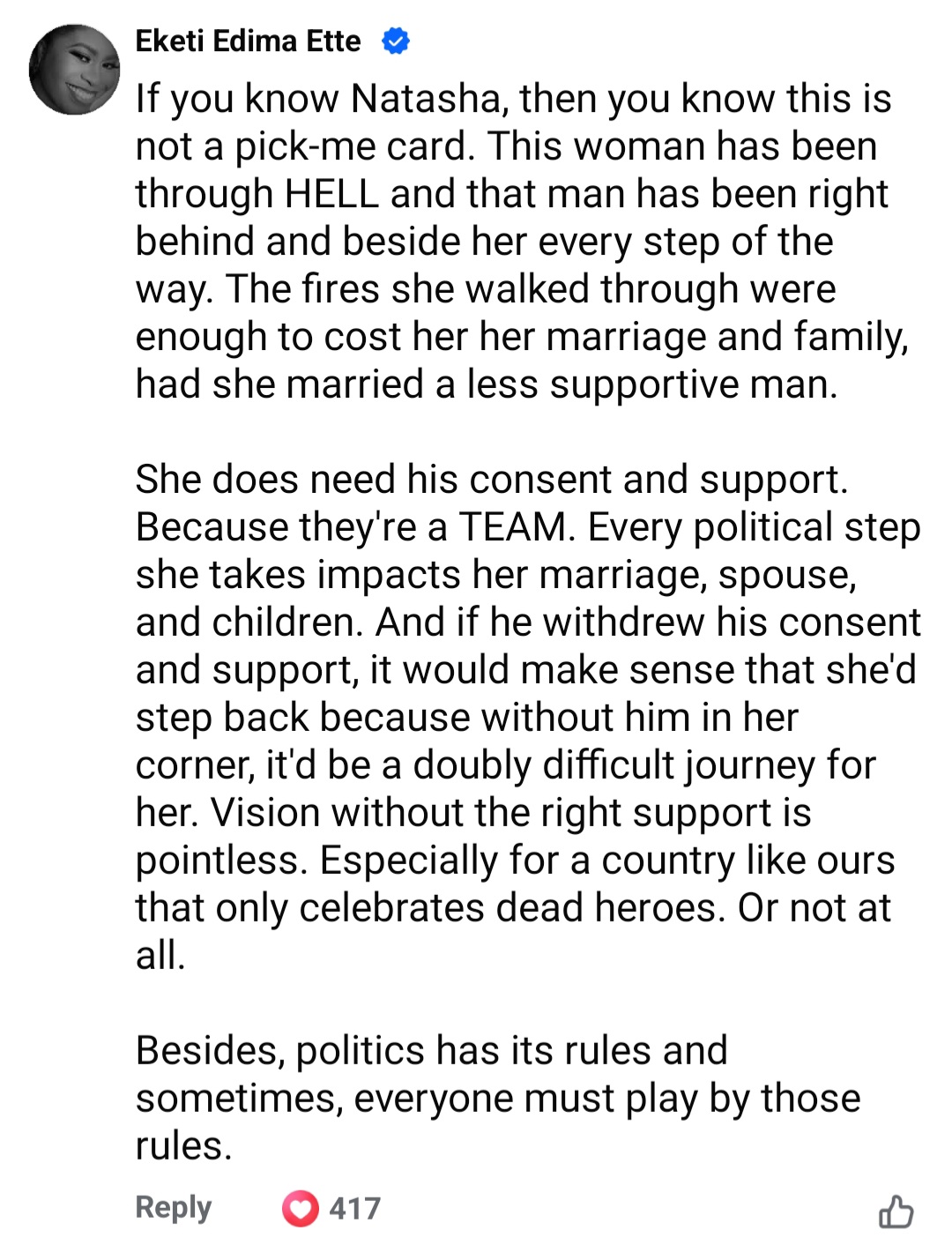 "This cannot be the Natasha I have been fighting Akpabio for" Mixed reactions as Natasha Akpoti-Uduaghan says had her husband not agreed she would not seek re-election