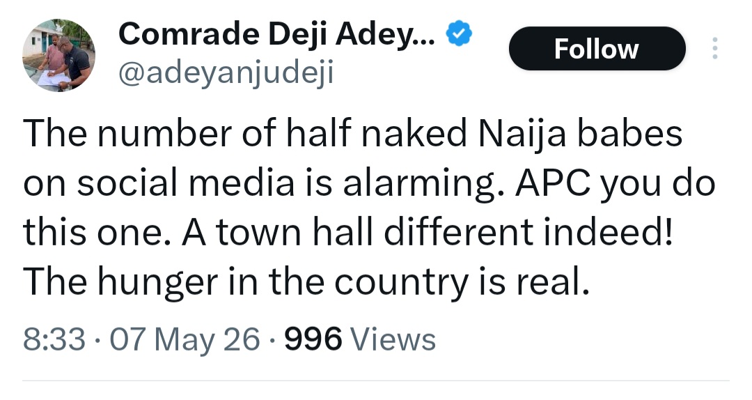 "The number of half n@ked Naija babes on social media is alarming" Activist Deji Adeyanju laments