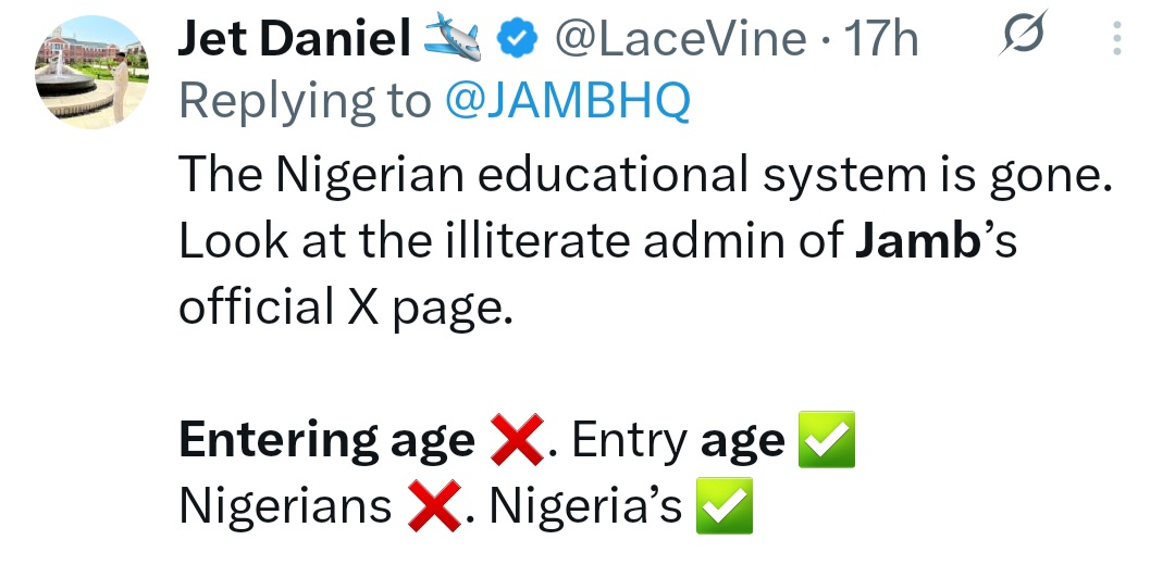 JAMB criticised for grammatical error in tweet