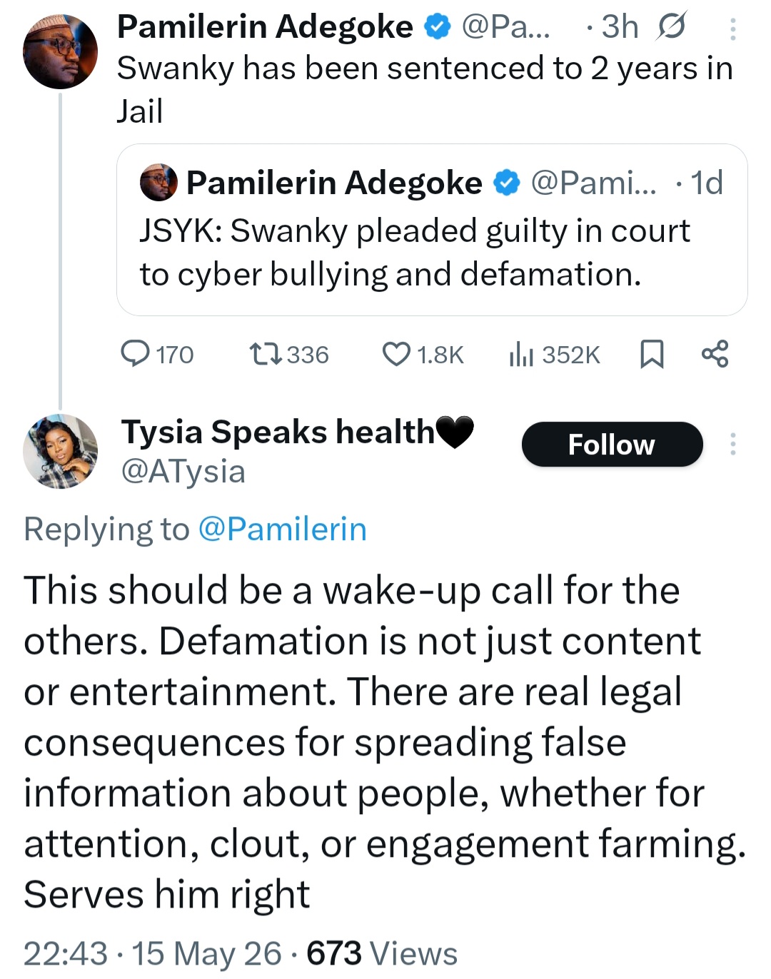 Twitter troll sentenced to 2 years imprisonment for spreading false claims about singer Adekunle Gold's daughter