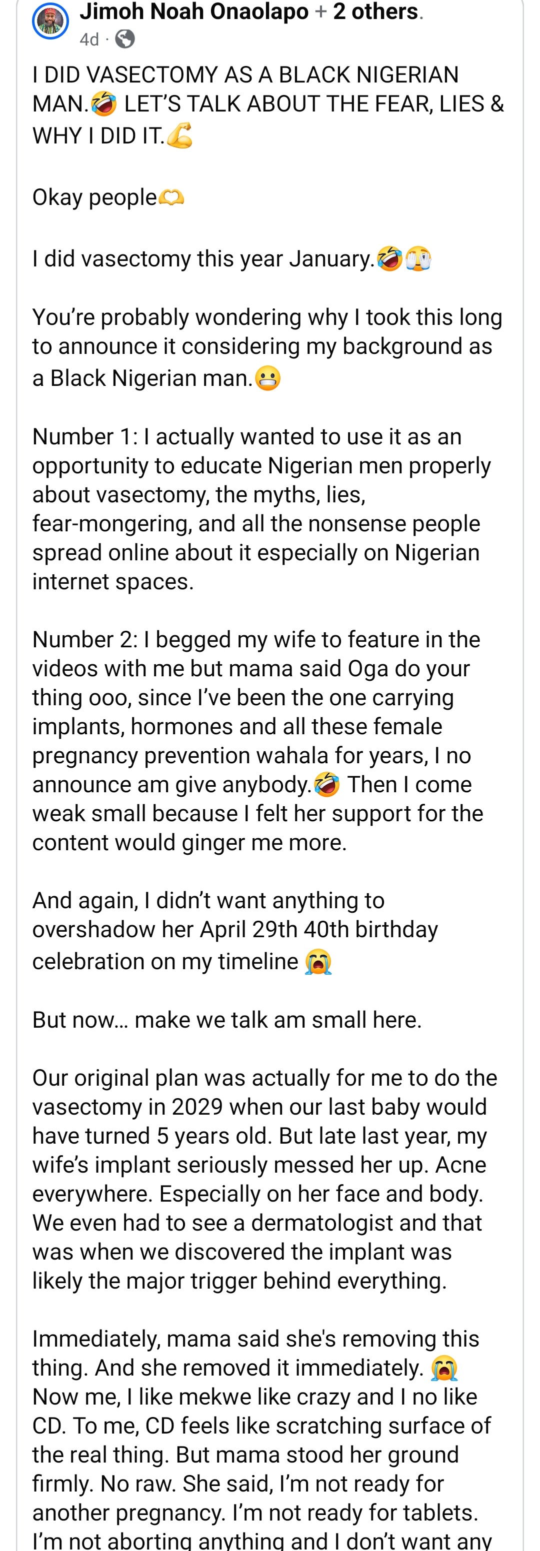 Nigerian man who underwent vasectomy talks about why he did it and the aftermath