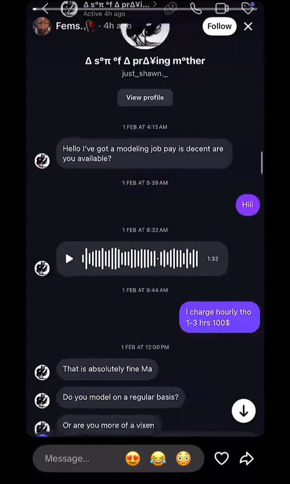 Chat between content creator and man who allegedly r@ped her after offering fake modelling job