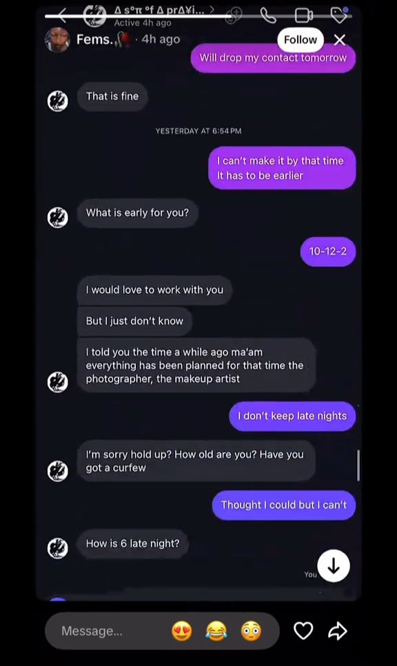 Chat between content creator and man who allegedly r@ped her after offering fake modelling job