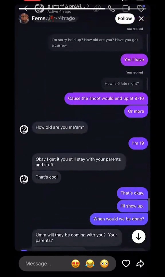 Chat between content creator and man who allegedly r@ped her after offering fake modelling job