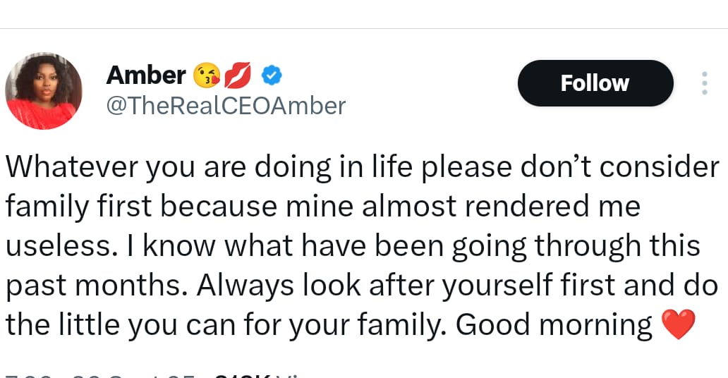 Whatever you are doing in life please dont consider family first because mine almost rendered me useless- Nigerian lady speaks from her personal experience