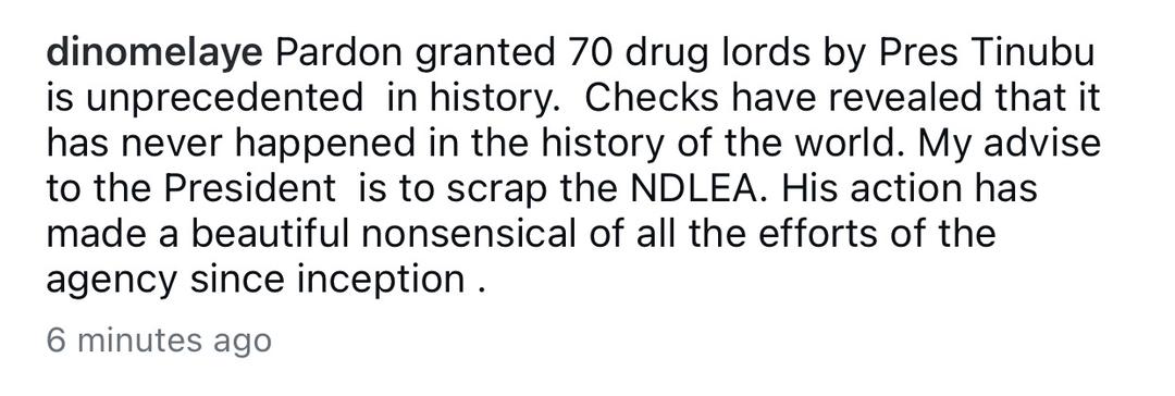 Dino Melaye faults presidential pardon granted to 70 drug lords by Pres. Tinubu