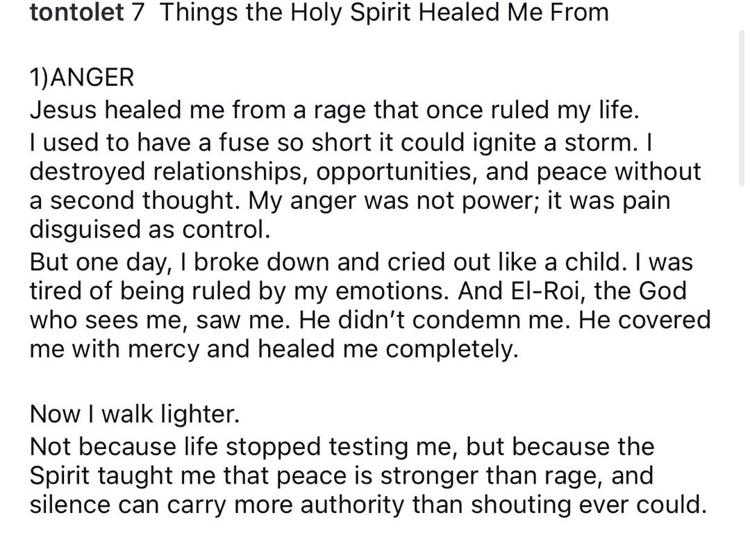 Anger, Pain, Sexu@l immortality - Actress Tonto Dikeh reveals 7 things the Holy Spirit has healed her from