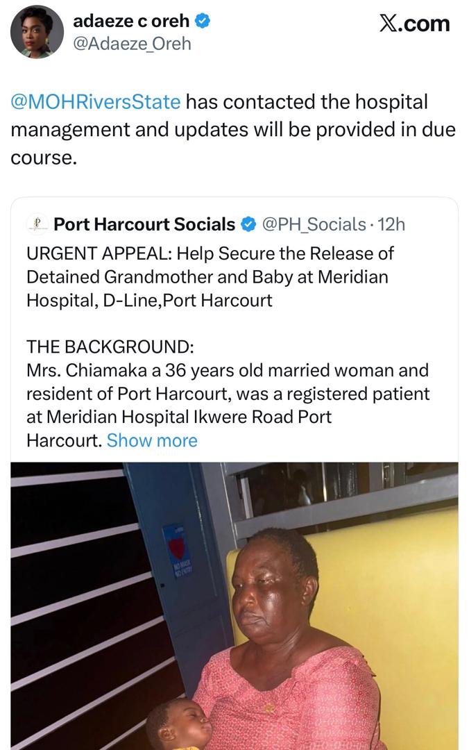 Rivers state government intervenes after hospital where deceased woman had her baby, allegedly detains the child and grandmother for one year over unpaid bills