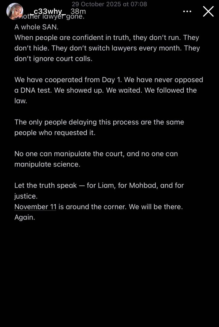 DNA test: Mohbad?s widow, Wunmi, speaks after her father in-law?s legal counsel withdraws from the case