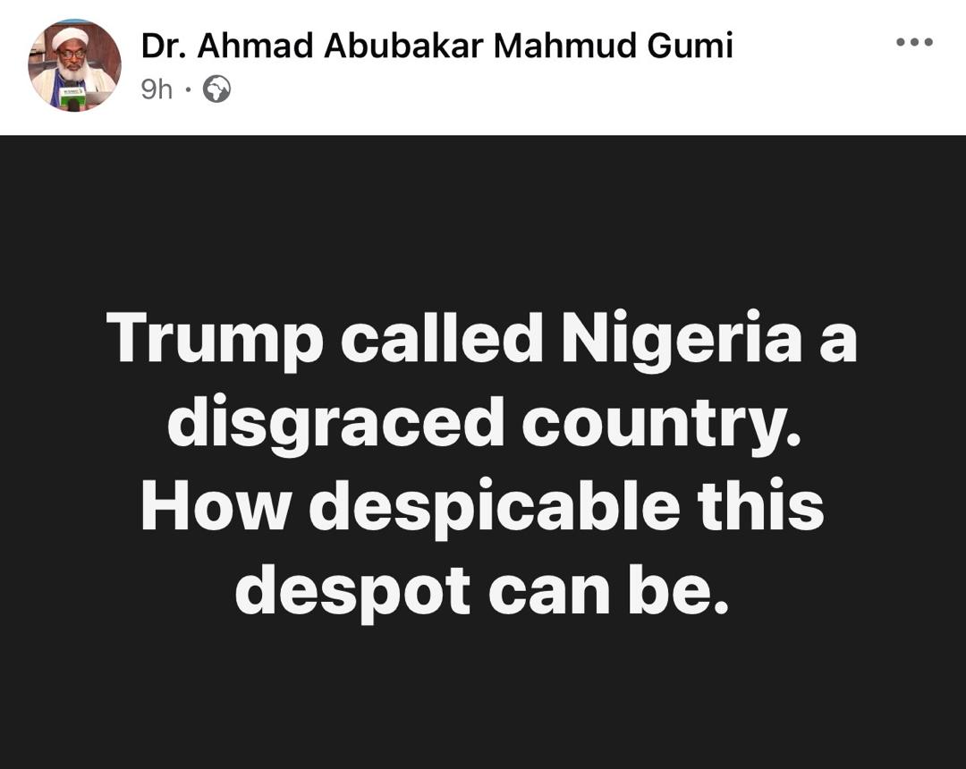 Confront Trump or cut diplomatic ties with the US - Sheikh Gumi tells President Tinubu