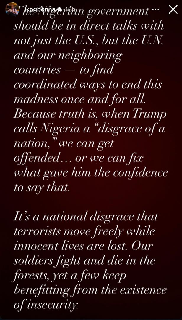 ?Do we want the terror group gone or not??-actor, IK Ogbonna, questions Nigerians who are outraged over Trump?s interference in Nigeria